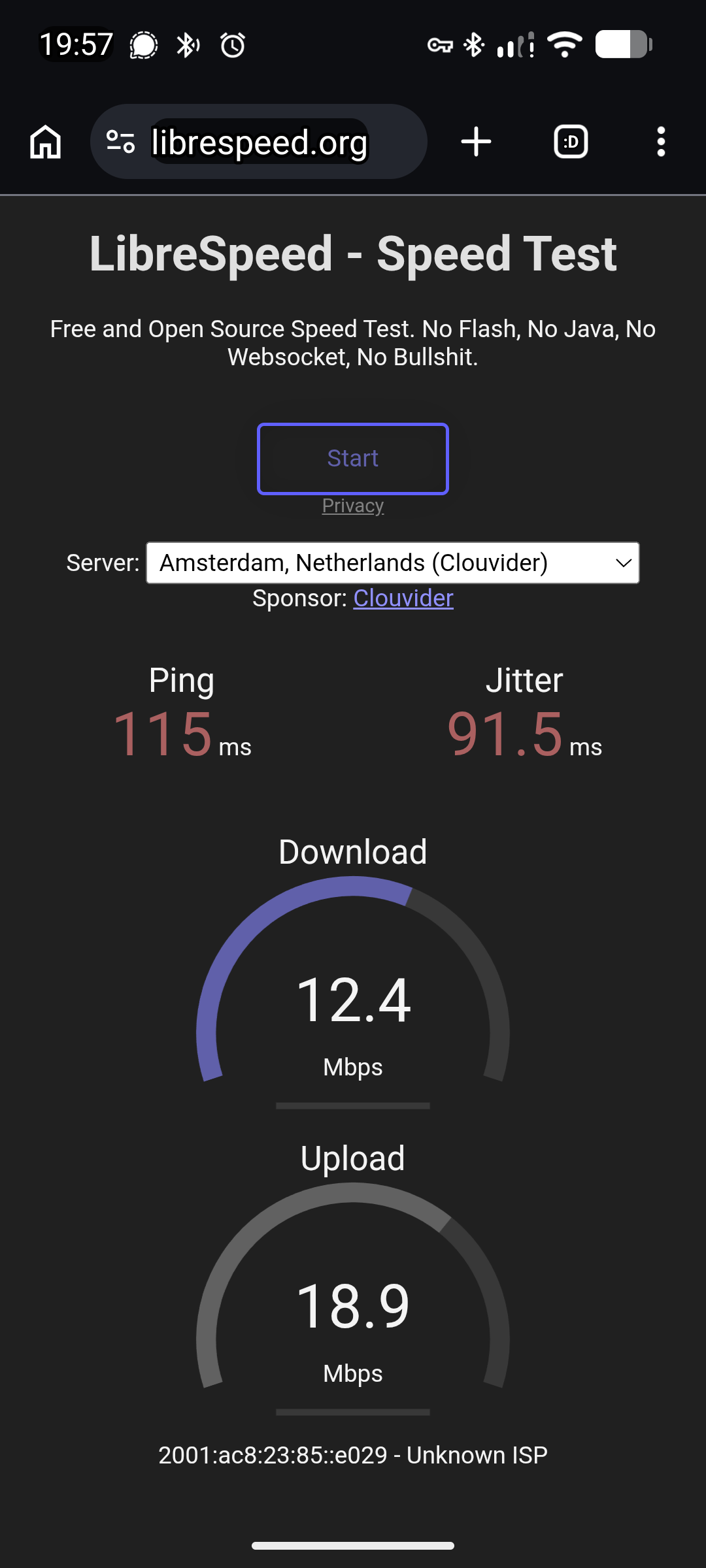 Example speed test result